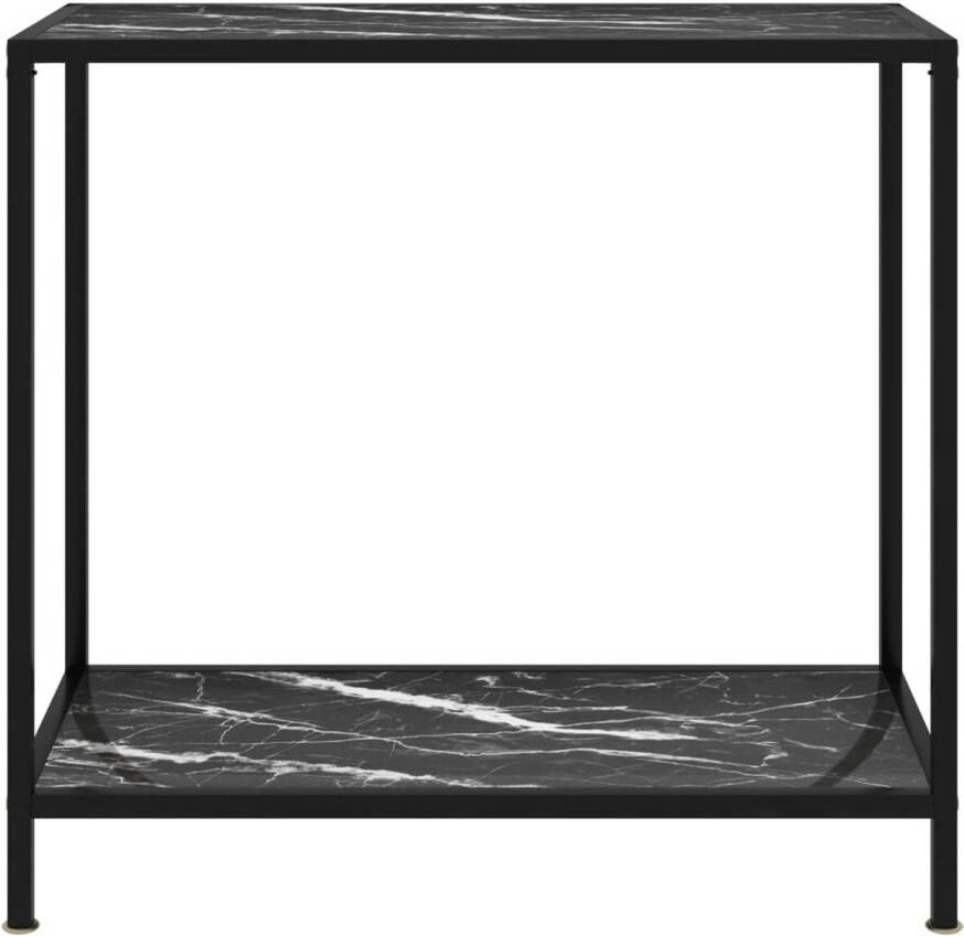 The Living Store Wandtafel Marmeren Textuur Zwart 80 x 35 x 75 cm Gehard Glas en Gepoedercoat Staal