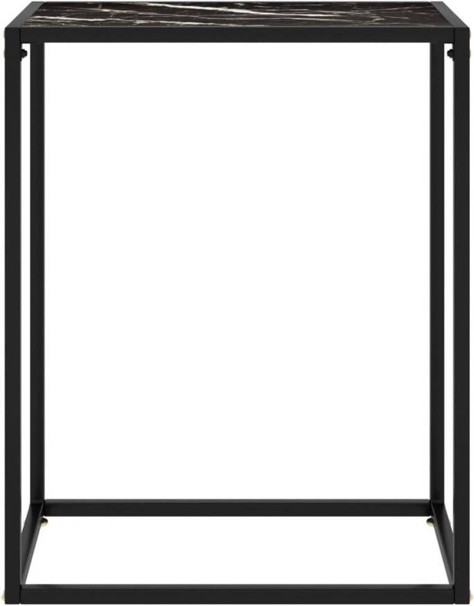 The Living Store Wandtafel Zwarte Marmeren Textuur 60 x 35 x 75 cm Gehard Glas en Gepoedercoat Staal