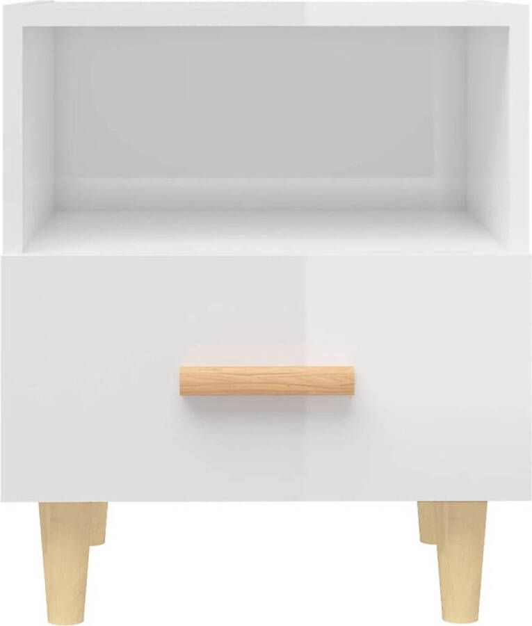 The Living Store Zijkast Hoogglans wit 40 x 35 x 47 cm Bewerkt hout en massief eucalyptushout Nachtkaste Bijzettafel Scandinavisch Meubilair Kastje Woonaccessoires