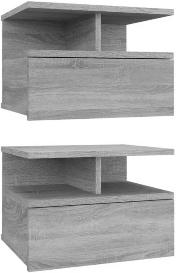 The Living Store Zwevende Nachtkastjes Wandmontage Compact en Ruimtebesparend 40x31x27 cm Grijs Sonoma Eiken Bewerkt hout