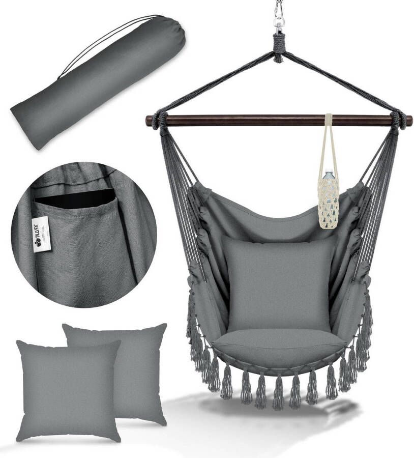 Tillvex hangstoel -grijs- met 2 kussens--hangende schommel-bekerhouder - Foto 1