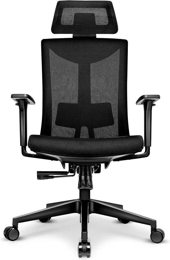 Tresko Ergonomische bureaustoel BS201 draaistoel met verstelbare lendensteun bureaustoel met hoofdsteun armleuning kantelfunctie zitverstelling - Foto 1