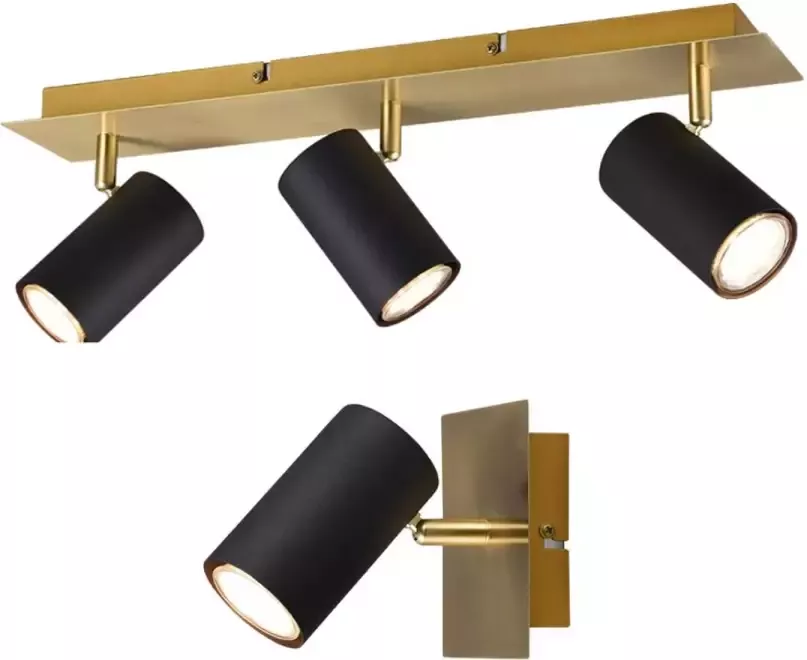 TRIO Bundel Marley Opbouwspots 1 spot & 3 spot Zwart met Goud