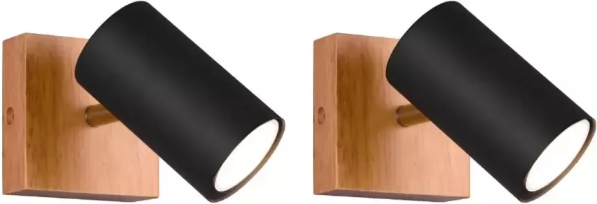TRIO Marley 1-Spot Mat zwart Houtkleurige basis 2 stuks