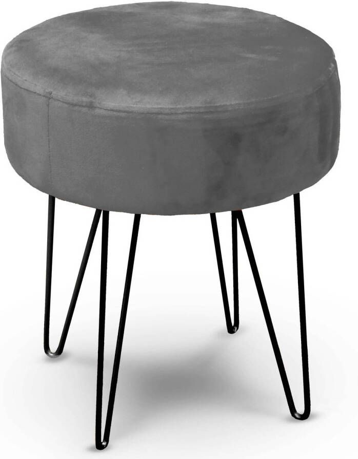 Unique Living Kruk Davy velvet grijs metaal stof D35 x H40 cm Krukjes - Foto 1