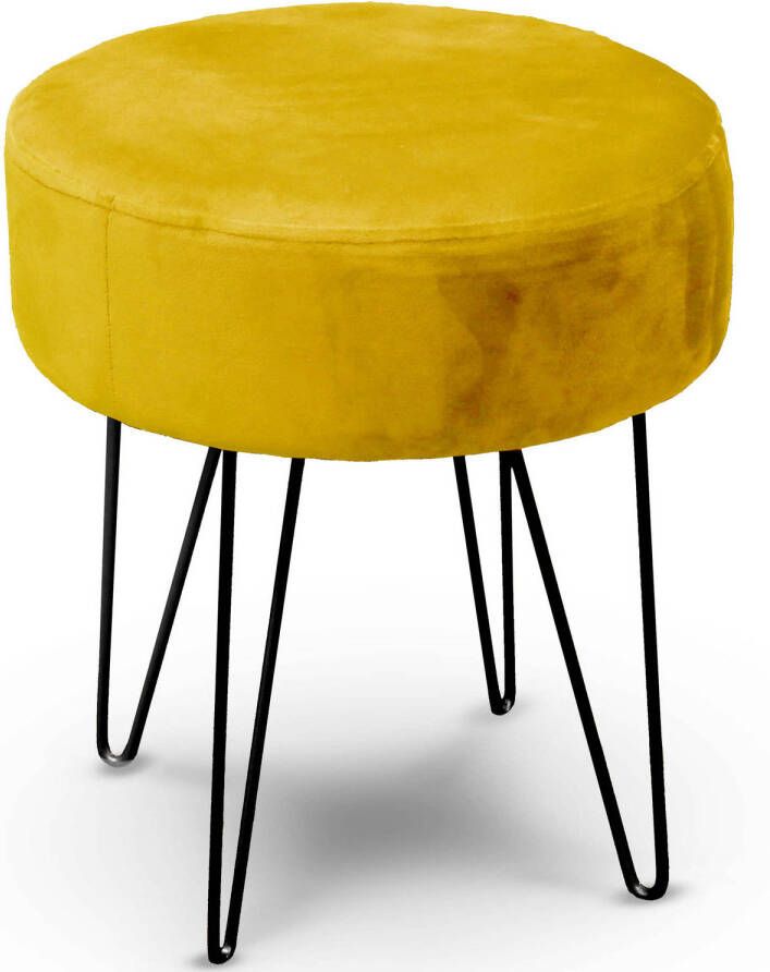 Unique Living velvet kruk Davy oker geel metaal stof 35 x 40 cm Krukjes - Foto 1