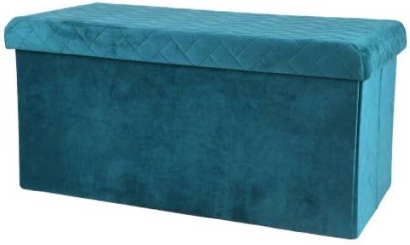 Urban Living Hocker bank poef XXL opbergbox petrol blauw polyester mdf 76 x 38 x 38 cm opvouwbaar