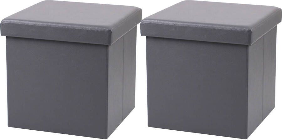 Urban Living Poef Leather BOX 2x hocker opbergbox grijs PU mdf 38 x 38 cm opvouwbaar Poefs