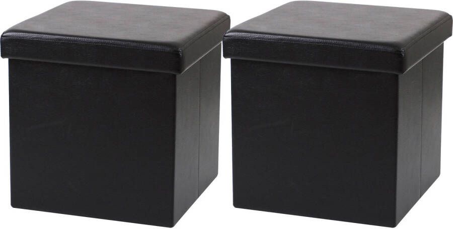 Urban Living Poef Leather BOX 2x hocker opbergbox zwart PU mdf 38 x 38 cm opvouwbaar Poefs