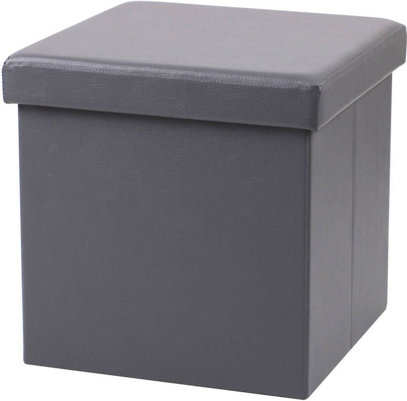 Urban Living Poef Leather BOX hocker opbergbox grijs PU mdf 38 x 38 cm opvouwbaar Poefs