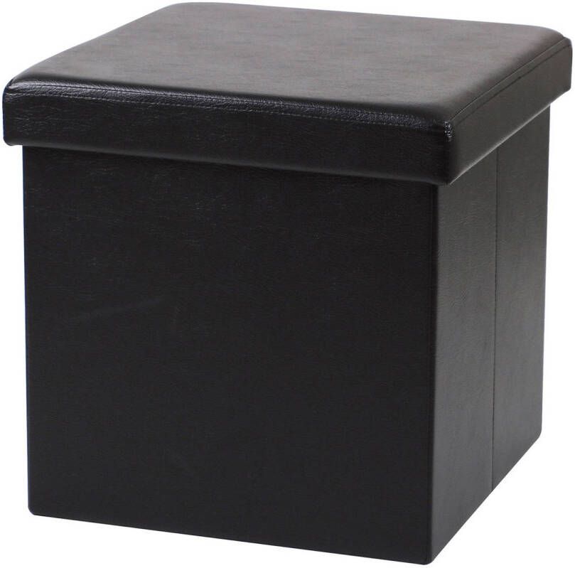 Urban Living Poef Leather BOX hocker opbergbox zwart PU mdf 38 x 38 cm opvouwbaar Poefs