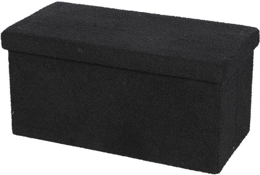 Urban Living Poef Square BOX hocker opbergbox zwart polyester mdf 76 x 38 x 38 cm opvouwbaar Extra groot 2-zits model