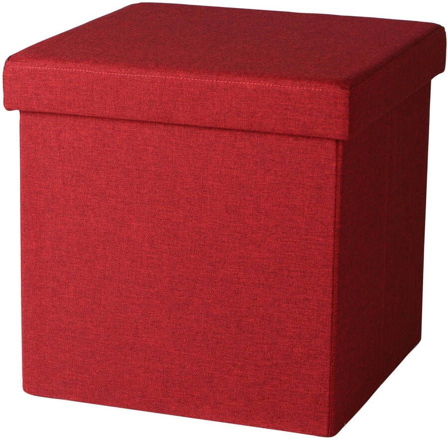 Urban Living Poef hocker opbergbox zit krukje rood linnen mdf 37 x 37 cm opvouwbaar Poefs
