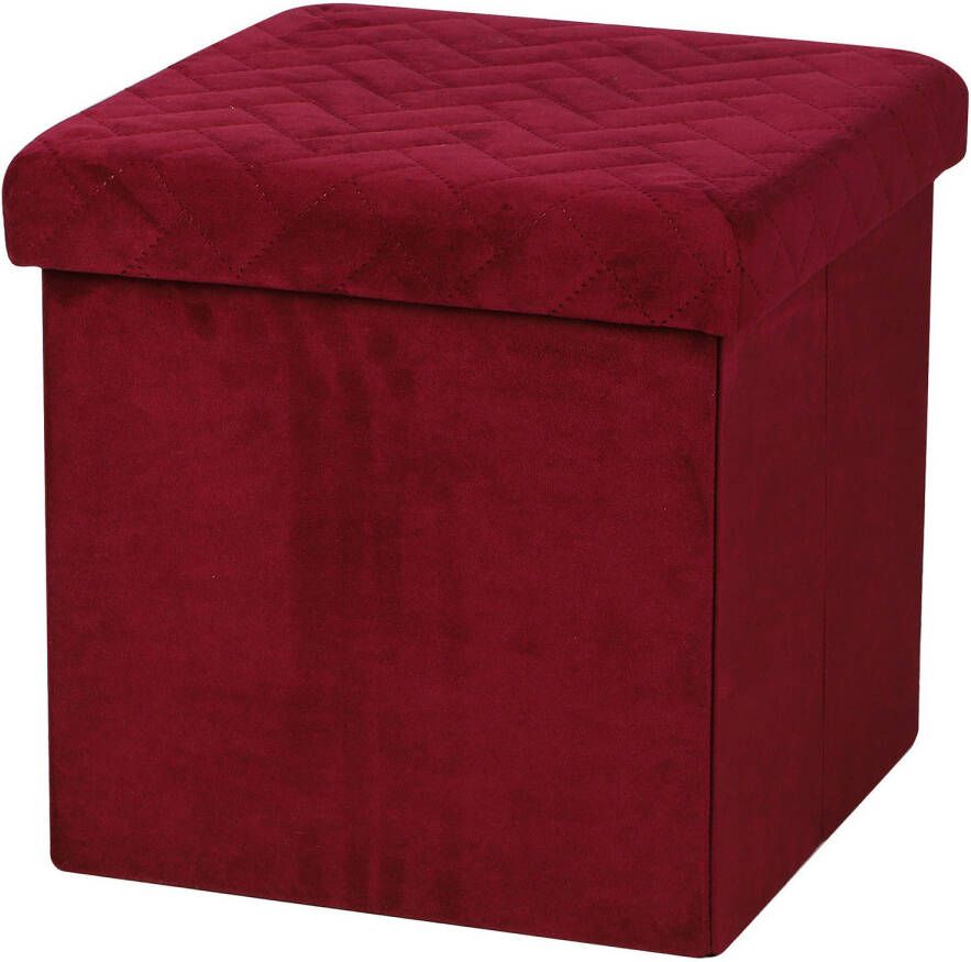 Urban Living Poef hocker opbergbox zit krukje velvet rood polyester mdf 38 x 38 cm opvouwbaar Poefs