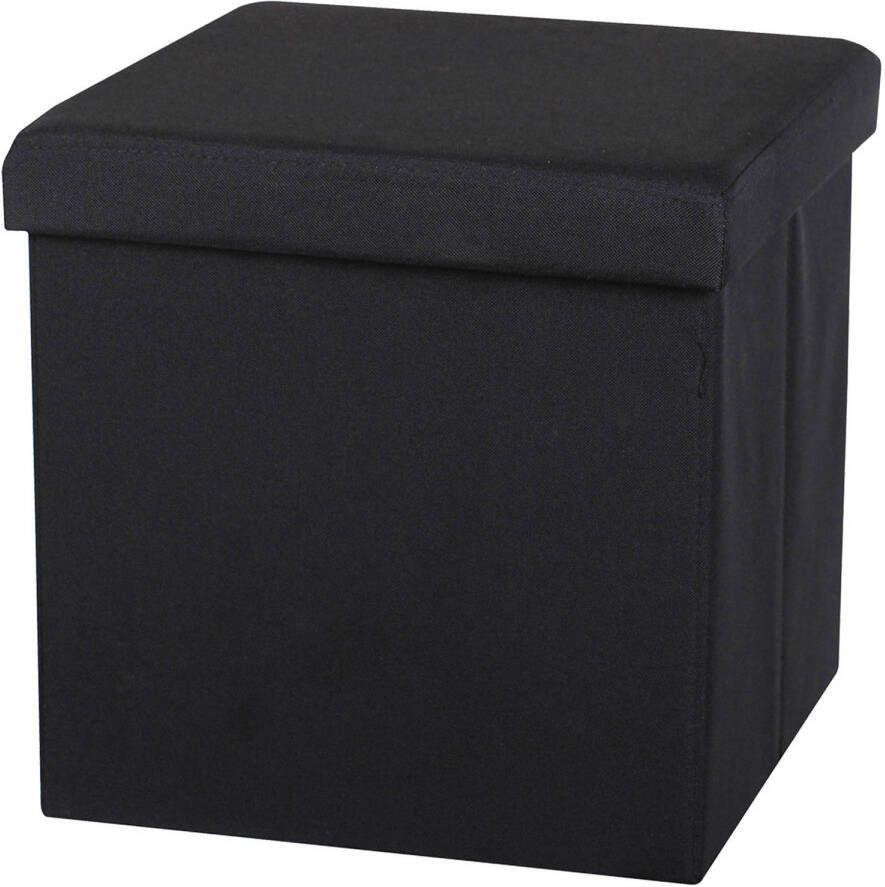 Urban Living Poef hocker opbergbox zit krukje zwart linnen mdf 37 x 37 cm opvouwbaar Poefs