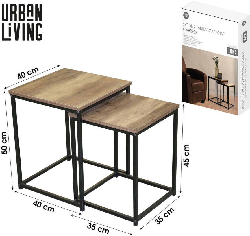 Urban Living Set van 2 Vierkante Houten Bijzettafels Joya Koffietafel set van 2 - Foto 1