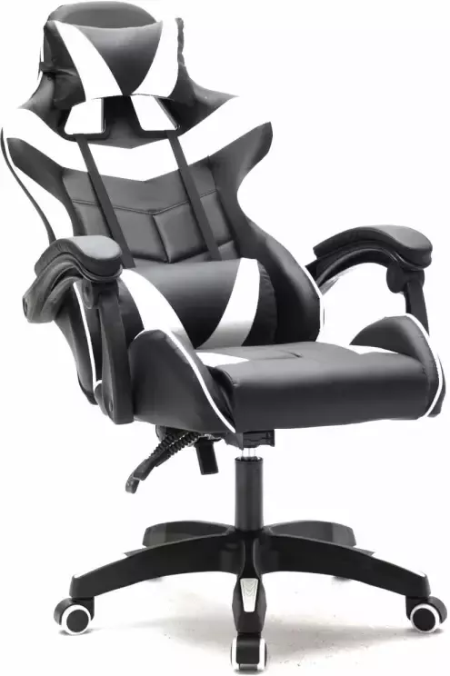 VDD Gaming Game stoel Gaming Bureaustoel Met Nekkussen & Verstelbaar Rugkussen -Silicone Game Stoel Draaistoel Zwart Grijs