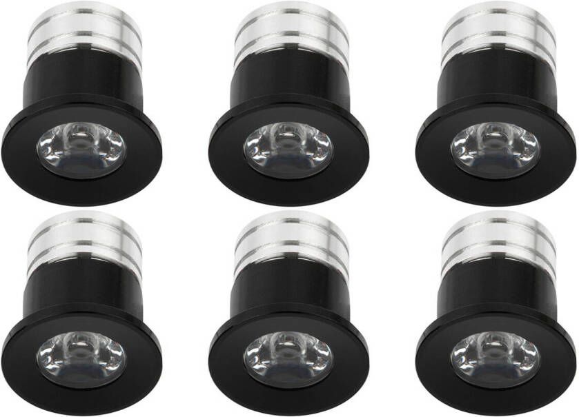 Velvalux LED Veranda Spot Verlichting 6 Pack 3W Natuurlijk Wit 4000K Inbouw Rond Mat Zwart Aluminium Ø31mm