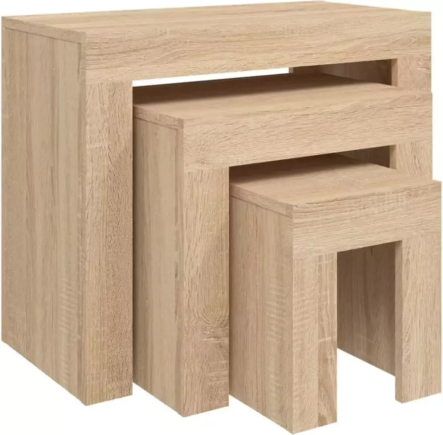 VidaXL 3-delige Tafeltjesset bewerkt hout sonoma eikenkleurig