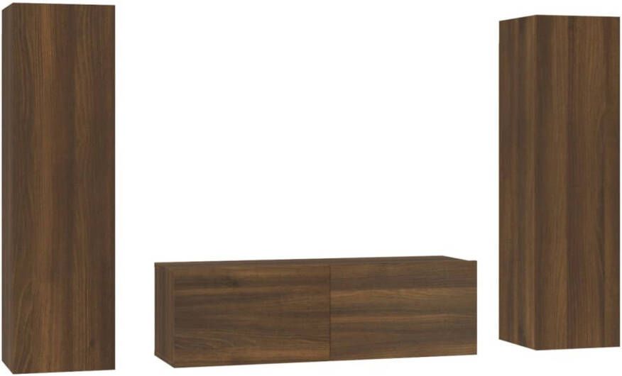 VidaXL 3-delige Tv-meubelset bewerkt hout bruineikenkleurig