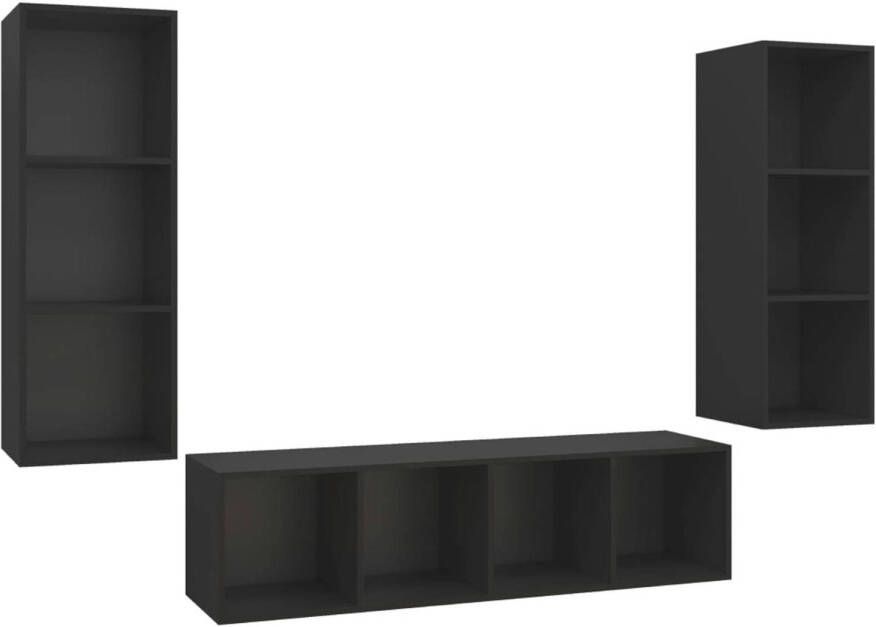 VidaXL 3-delige Tv-meubelset spaanplaat zwart - Foto 1