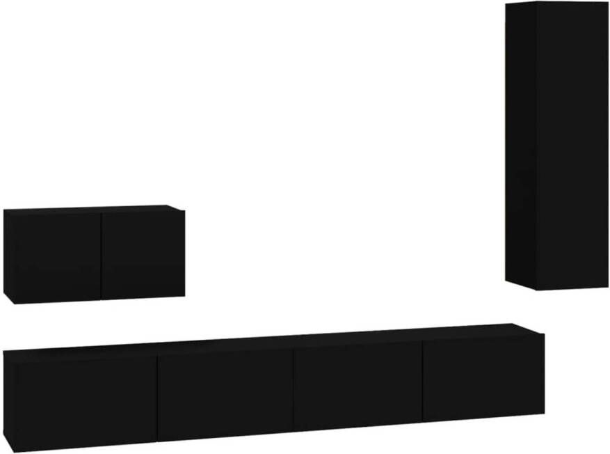 VidaXL -4-delige-Tv-meubelset-bewerkt-hout-zwart