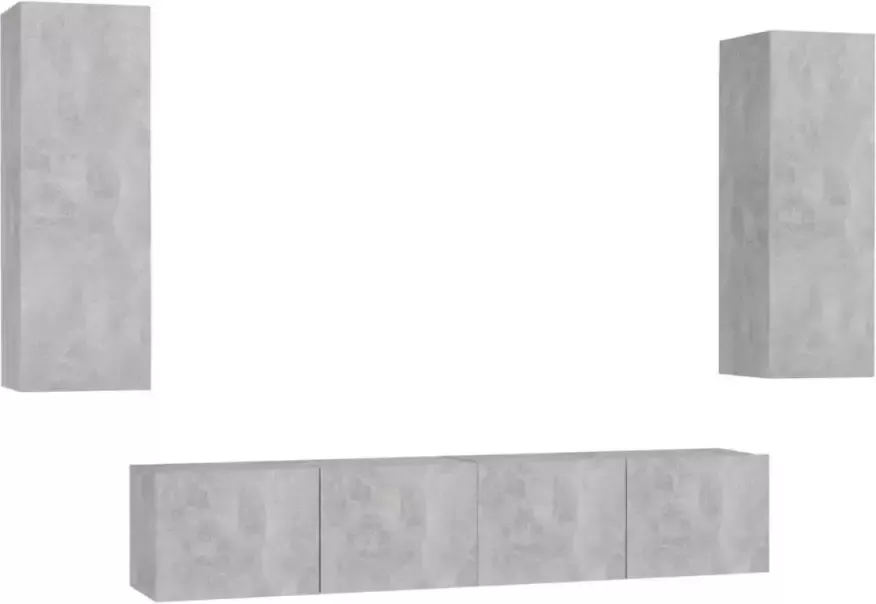VidaXL 4-delige Tv-meubelset spaanplaat betongrijs