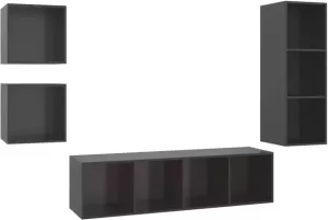 VIDAXL 4-delige Tv-meubelset spaanplaat hoogglans grijs