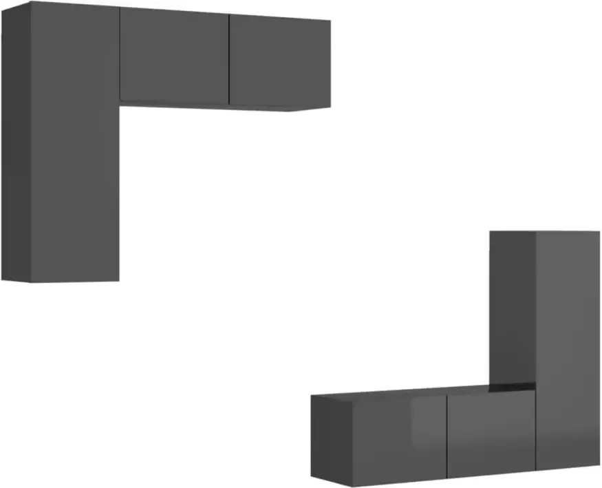 VidaXL 4-delige Tv-meubelset spaanplaat hoogglans grijs - Foto 1