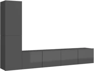 VIDAXL 4-delige Tv-meubelset spaanplaat hoogglans grijs