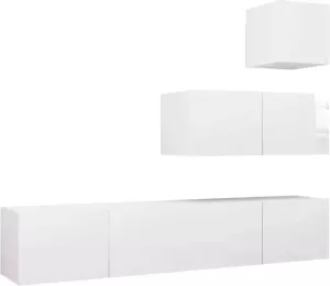 VIDAXL 4-delige Tv-meubelset spaanplaat hoogglans wit
