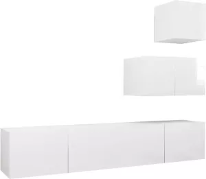 VIDAXL 4-delige Tv-meubelset spaanplaat hoogglans wit