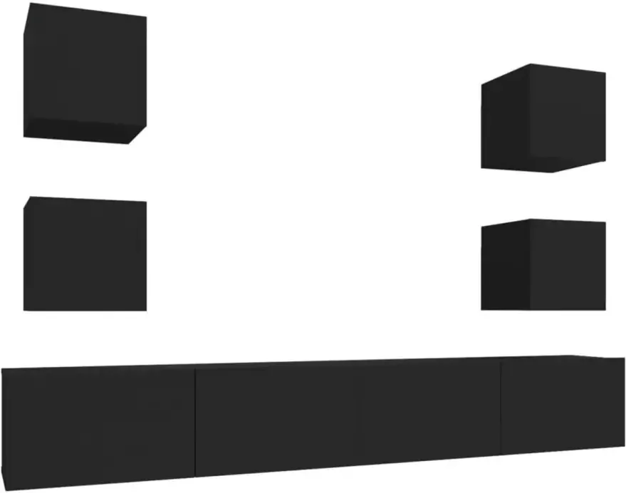 VidaXL -6-delige-Tv-meubelset-bewerkt-hout-zwart