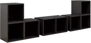 VIDAXL 6-delige Tv-meubelset spaanplaat hoogglans grijs