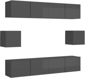 VIDAXL 6-delige Tv-meubelset spaanplaat hoogglans grijs