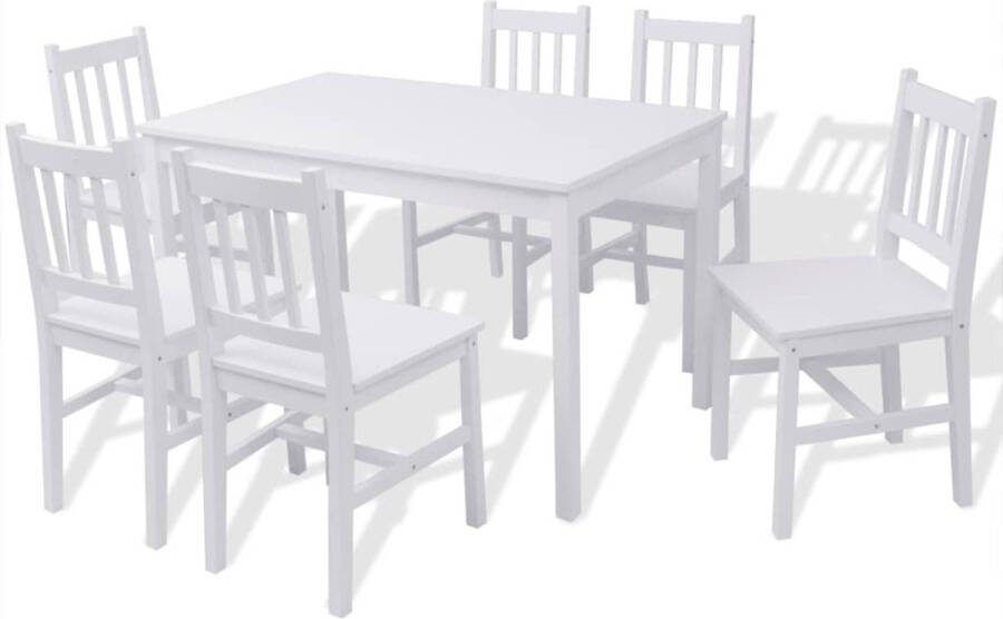 Vida XL vidaXL 7-delige Eetkamerset grenenhout wit-VXL-242959