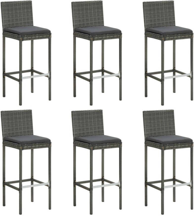 VidaXL -Barkrukken-6-st-met-kussens-poly-rattan-grijs