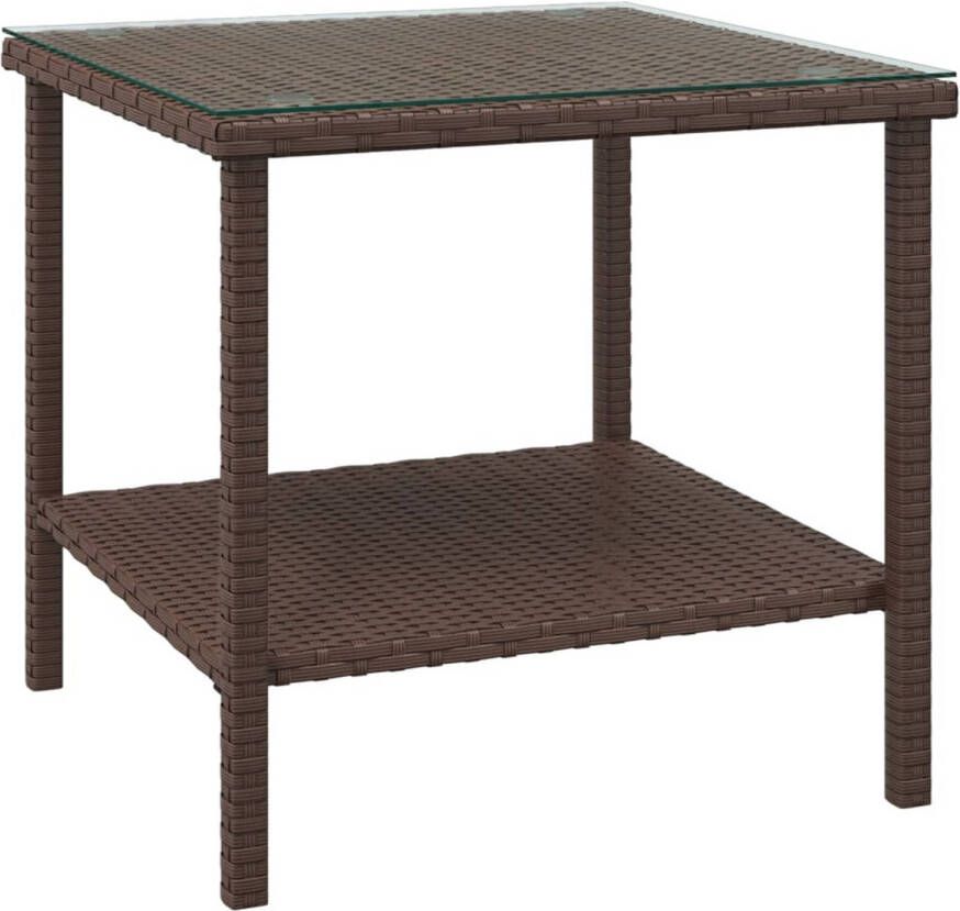 VidaXL -Bijzettafel-45x45x45-cm-poly-rattan-en-gehard-glas-bruin