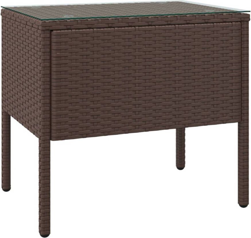 VidaXL -Bijzettafel-53x37x48-cm-poly-rattan-en-gehard-glas-bruin