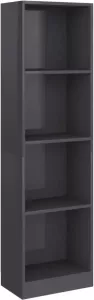 VidaXL Boekenkast 4 Schappen 40x24x142 Cm Spaanplaat Hoogglans Grijs