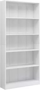 VidaXL Boekenkast 5 schappen 80x24x175 cm bewerkt hout hoogglans wit