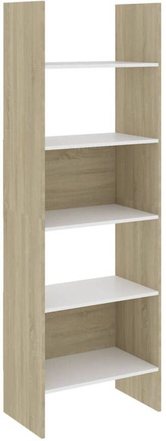 VidaXL -Boekenkast-60x35x180-cm-bewerkt-hout-wit-en-sonoma-eikenkleurig