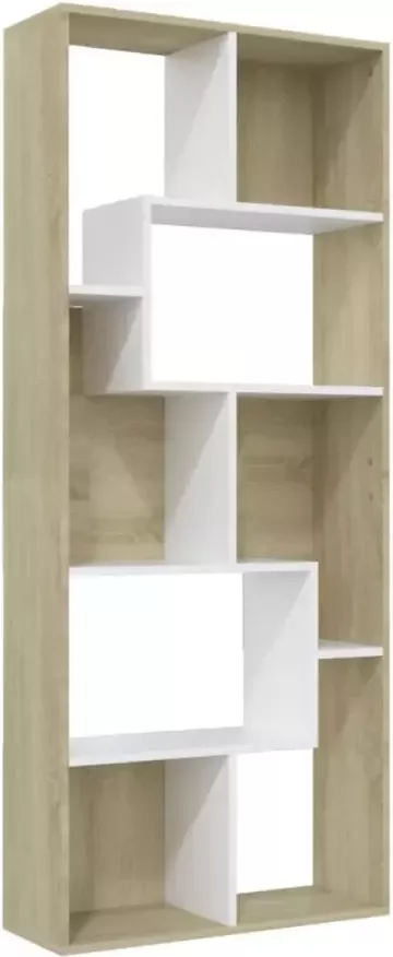 VidaXL -Boekenkast-67x24x161-cm-spaanplaat-wit-en-sonoma-eikenkleurig