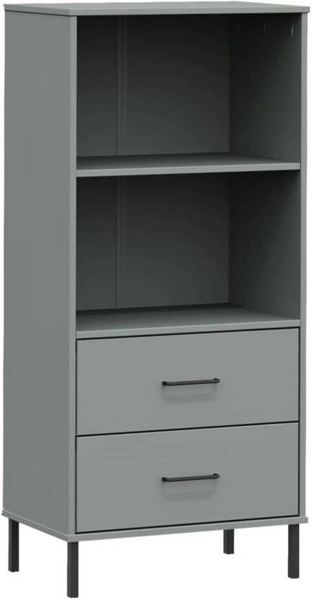 VidaXL -Boekenkast-met-2-lades-OSLO-60x35x128 5-cm-massief-hout-grijs