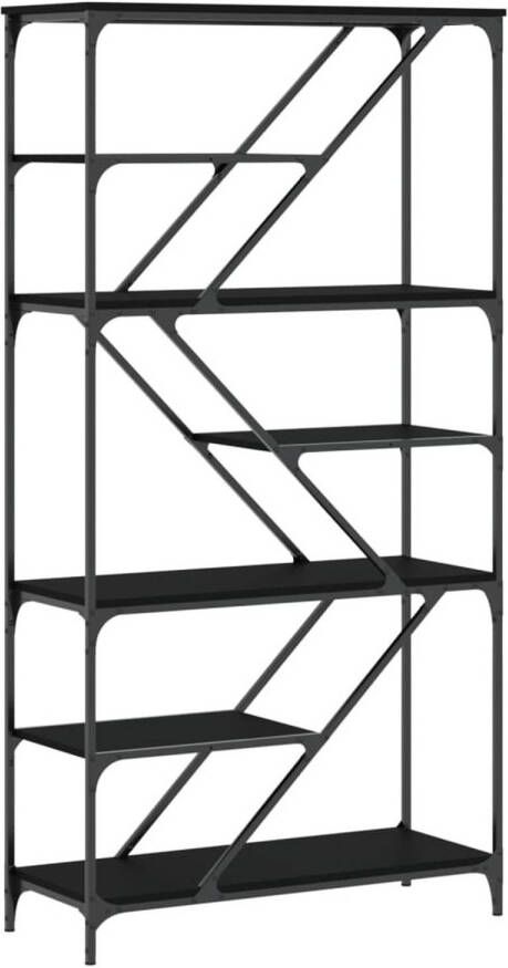 VidaXL -Boekenrek-91x36x176-cm-bewerkt-hout-en-staal-zwart