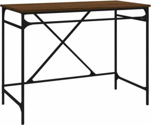 VidaXL -Bureau-100x50x75-cm-bewerkt-hout-en-ijzer-bruineikenkleurig