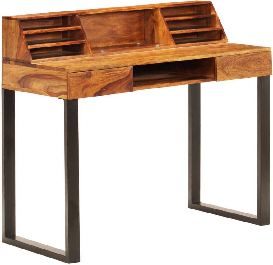 VidaXL -Bureau-110x50x94-cm-massief-sheeshamhout-en-staal