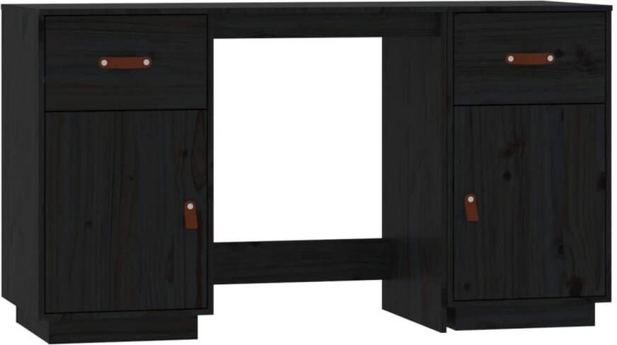 VidaXL -Bureau-met-kastjes-135x50x75-cm-massief-grenenhout-zwart