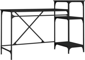 VidaXL -Bureau-met-schappen-135x50x90-cm-bewerkt-hout-en-ijzer-zwart