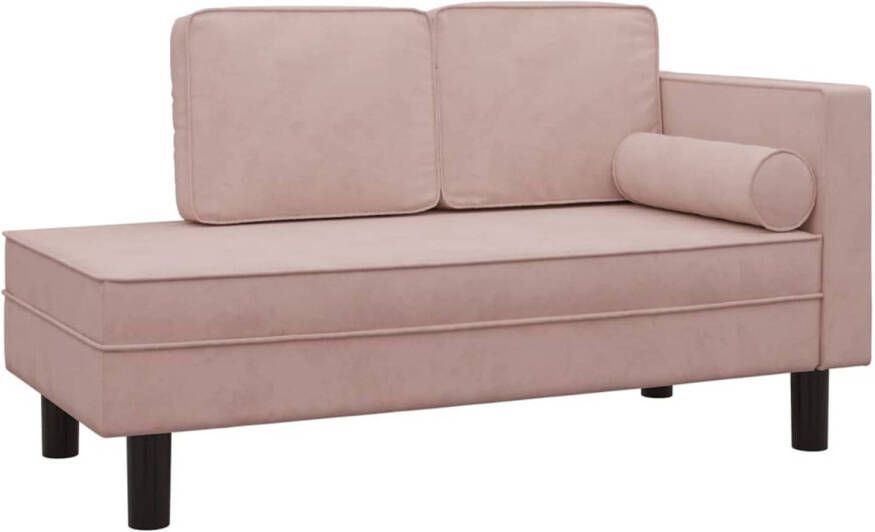 VidaXL -Chaise-longue-met-kussens-en-bolster-fluweel-roze